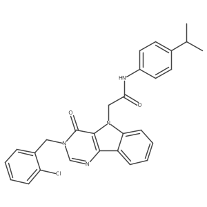 2-(3-(2-chlorobenzyl)-4-oxo-3H-pyrimido[5,4-b]indol-5(4H)-yl)-N-(4-isopropylphenyl)acetamide结构式