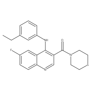 (4-((3-Ethylphenyl)amino)-6-fluoroquinolin-3-yl)(thiomorpholino)methanone结构式