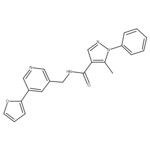 N-((5-(furan-2-yl)pyridin-3-yl)methyl)-5-methyl-1-phenyl-1H-pyrazole-4-carboxamide结构式