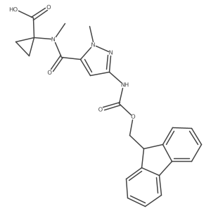 1-[N-methyl3-({[(9H-fluoren-9-yl)methoxy]carbonyl}amino)-1-methyl-1H-pyrazole-5-amido]cyclopropane-1-carboxylic acid结构式