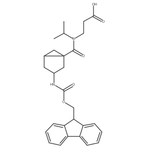 rac-3-{1-[(1R,3R,5R)-3-({[(9H-fluoren-9-yl)methoxy]carbonyl}amino)bicyclo[3.1.0]hexan-1-yl]-N-(propan-2-yl)formamido}propanoic acid结构式