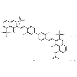 CC(=O)Nc1cccc2cc(S(=O)(=O)[O-])c(N=Nc3ccc(-c4ccc(N=Nc5c(S(=O)(=O)[O-])cc6cccc(S(=O)(=O)[O-])c6c5[O-])c([O-])c4)cc3[O-])c([O-])c12.[Cu+2].[Cu+2].[Na+].[Na+].[Na+]结构式