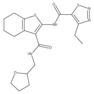 4-ethyl-N-(3-(((tetrahydrofuran-2-yl)methyl)carbamoyl)-4,5,6,7-tetrahydrobenzo[b]thiophen-2-yl)-1,2,3-thiadiazole-5-carboxamide结构式