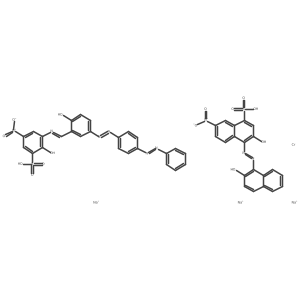 Chromate(3-), (3-hydroxy-4-((2-hydroxy-1-naphthalenyl)azo)-7-nitro-1-naphthalenesulfonato(3-))(2-hydroxy-3-(((2-hydroxy-5-((4-(phenylazo)phenyl)azo)phenyl)methylene)amino)-5-nitrobenzenesulfonato(3-))-, trisodium Structure
