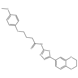 N-(5-(2,3-dihydrobenzo[b][1,4]dioxin-6-yl)-1,3,4-oxadiazol-2-yl)-4-((4-methoxyphenyl)thio)butanamide结构式