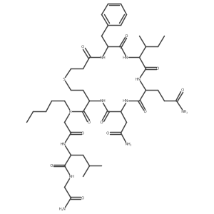 (2S)-2-(2-{1-[(4S,7S,10S,13S,16S)-16-benzyl-13-[(2S)-butan-2-yl]-10-(2-carbamoylethyl)-7-(carbamoylmethyl)-6,9,12,15,18-pentaoxo-1-thia-5,8,11,14,17-pentaazacycloicosan-4-yl]-N-pentylformamido}acetamido)-N-(carbamoylmethyl)-4-methylpentanamide结构式
