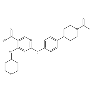 2-[4-(4-Acetylpiperazin-1-yl)anilino]-4-(oxan-4-ylamino)pyrimidine-5-carboxamide结构式