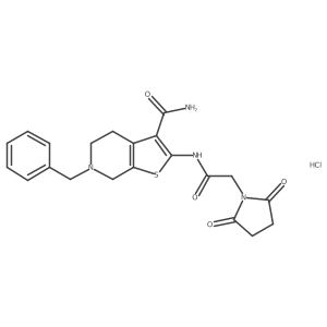 6-Benzyl-2-(2-(2,5-dioxopyrrolidin-1-yl)acetamido)-4,5,6,7-tetrahydrothieno[2,3-c]pyridine-3-carboxamide hydrochloride结构式