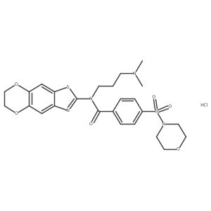 N-(6,7-dihydro-[1,4]dioxino[2',3':4,5]benzo[1,2-d]thiazol-2-yl)-N-(3-(dimethylamino)propyl)-4-(morpholinosulfonyl)benzamide hydrochloride结构式