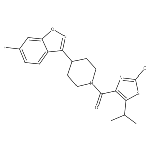 [2-Chloro-5-(propan-2-yl)-1,3-thiazol-4-yl][4-(6-fluoro-1,2-benzoxazol-3-yl)piperidin-1-yl]methanone结构式