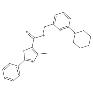 4-methyl-2-phenyl-N-((2-(piperidin-1-yl)pyrimidin-4-yl)methyl)thiazole-5-carboxamide结构式