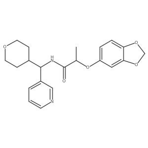 2-(benzo[d][1,3]dioxol-5-yloxy)-N-(pyridin-3-yl(tetrahydro-2H-pyran-4-yl)methyl)propanamide结构式