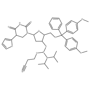 3-[[(2R,3S,5R)-2-[[bis(4-methoxyphenyl)-phenylmethoxy]methyl]-5-[5-(furan-2-yl)-2,4-dioxo-1,3-diazinan-1-yl]oxolan-3-yl]oxy-[di(propan-2-yl)amino]phosphanyl]oxypropanenitrile Structure