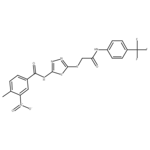 4-methyl-3-nitro-N-(5-((2-oxo-2-((4-(trifluoromethyl)phenyl)amino)ethyl)thio)-1,3,4-thiadiazol-2-yl)benzamide结构式