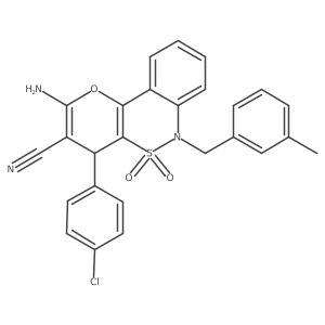 2-Amino-4-(4-chlorophenyl)-6-(3-methylbenzyl)-4,6-dihydropyrano[3,2-c][2,1]benzothiazine-3-carbonitrile 5,5-dioxide结构式