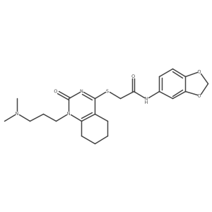 N-(benzo[d][1,3]dioxol-5-yl)-2-((1-(3-(dimethylamino)propyl)-2-oxo-1,2,5,6,7,8-hexahydroquinazolin-4-yl)thio)acetamide结构式