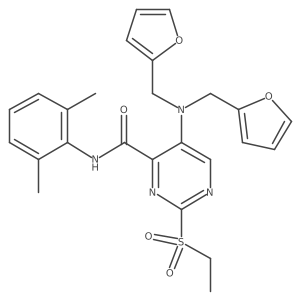 CCS(=O)(=O)c1ncc(N(Cc2ccco2)Cc2ccco2)c(C(=O)Nc2c(C)cccc2C)n1结构式