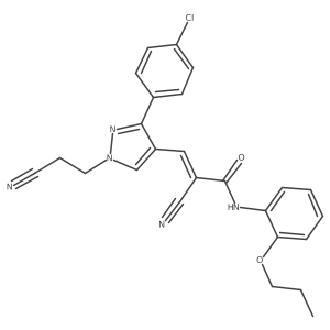 3-[3-(4-chlorophenyl)-1-(2-cyanoethyl)-1H-pyrazol-4-yl]-2-cyano-N-(2-propoxyphenyl)prop-2-enamide Structure
