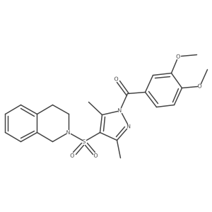 (4-((3,4-dihydroisoquinolin-2(1H)-yl)sulfonyl)-3,5-dimethyl-1H-pyrazol-1-yl)(3,4-dimethoxyphenyl)methanone结构式