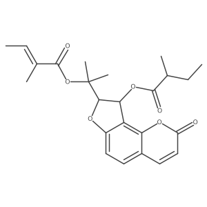 2-Butenoic acid, 2-methyl-, 1-[8,9-dihydro-9-(2-methyl-1-oxobutoxy)-2-oxo-2H-furo[2,3-h]-1-benzopyran-8-yl]-1-methylethyl ester结构式