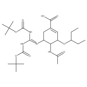 (3R,4R,5S)-4-(acetylamino)-5-[[(Z)-[[(1,1-dimethylethoxy)carbonyl]amino][[(1,1-dimethylethoxy)carbonyl]imino]methyl]amino]-3-(1-ethylpropoxy)-1-cyclohexene-1-carboxylic acid Structure