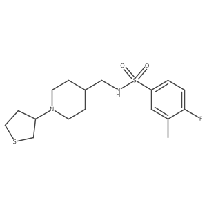 4-fluoro-3-methyl-N-((1-(tetrahydrothiophen-3-yl)piperidin-4-yl)methyl)benzenesulfonamide结构式