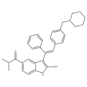 (3Z)-2,3-Dihydro-N,N-dimethyl-2-oxo-3-[phenyl[[4-(1-piperidinylmethyl)phenyl]amino]methylene]-1H-indole-5-carboxamide结构式