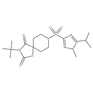 3-tert-butyl-8-{[1-methyl-2-(propan-2-yl)-1H-imidazol-4-yl]sulfonyl}-1-oxa-3,8-diazaspiro[4.5]decane-2,4-dione结构式