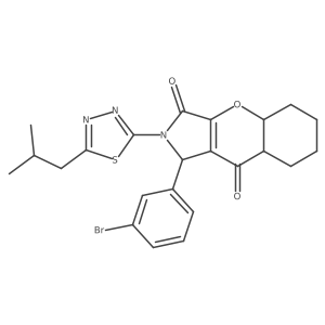 1-(3-bromophenyl)-2-[5-(2-methylpropyl)-1,3,4-thiadiazol-2-yl]-4a,5,6,7,8,8a-hexahydro-1H-chromeno[2,3-c]pyrrole-3,9-dione Structure