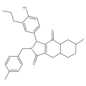 1-(3-ethoxy-4-hydroxyphenyl)-7-fluoro-2-[(4-methylphenyl)methyl]-4a,5,6,7,8,8a-hexahydro-1H-chromeno[2,3-c]pyrrole-3,9-dione结构式