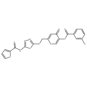 4-oxo-6-(((5-(thiophene-2-carboxamido)-1,3,4-thiadiazol-2-yl)thio)methyl)-4H-pyran-3-yl 3-chlorobenzoate Structure
