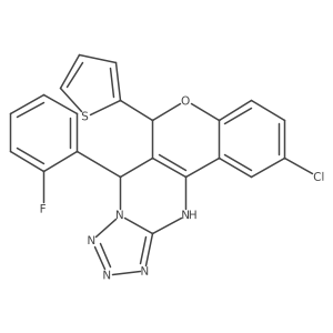 2-chloro-7-(2-fluorophenyl)-6-(thiophen-2-yl)-7,12-dihydro-6H-chromeno[4,3-d]tetrazolo[1,5-a]pyrimidine结构式