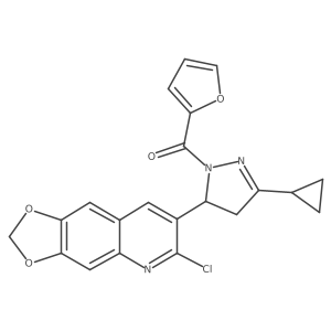 (5-(6-chloro-[1,3]dioxolo[4,5-g]quinolin-7-yl)-3-cyclopropyl-4,5-dihydro-1H-pyrazol-1-yl)(furan-2-yl)methanone结构式