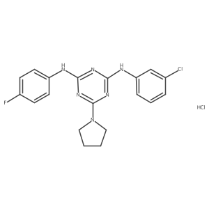 N2-(3-chlorophenyl)-N4-(4-fluorophenyl)-6-(pyrrolidin-1-yl)-1,3,5-triazine-2,4-diamine hydrochloride结构式