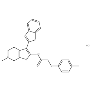 N-(3-(benzo[d]thiazol-2-yl)-6-methyl-4,5,6,7-tetrahydrothieno[2,3-c]pyridin-2-yl)-2-(p-tolylthio)acetamide hydrochloride结构式