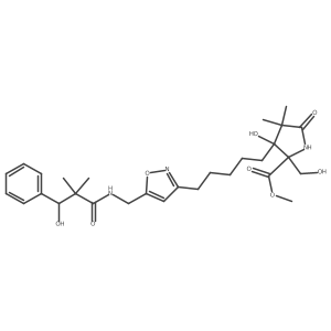 (3S)-3-Hydroxy-3-[5-[5-[[(3-hydroxy-2,2-dimethyl-1-oxo-3-phenylpropyl)amino]methyl]-3-isoxazolyl]pentyl]-2-(hydroxymethyl)-4,4-dimethyl-5-oxo-D-proline methyl ester Structure