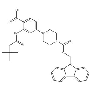2-{[(tert-butoxy)carbonyl]amino}-4-(4-{[(9H-fluoren-9-yl)methoxy]carbonyl}piperazin-1-yl)benzoic acid结构式