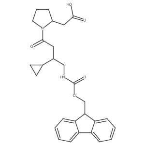 2-[(2S)-1-[3-cyclopropyl-4-({[(9H-fluoren-9-yl)methoxy]carbonyl}amino)butanoyl]pyrrolidin-2-yl]acetic acid Structure