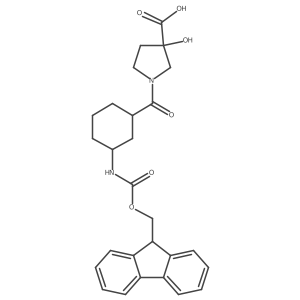 rac-1-[(1R,3S)-3-({[(9H-fluoren-9-yl)methoxy]carbonyl}amino)cyclohexanecarbonyl]-3-hydroxypyrrolidine-3-carboxylic acid结构式