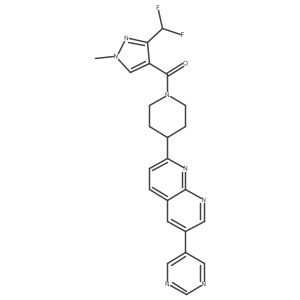 2-{1-[3-(difluoromethyl)-1-methyl-1H-pyrazole-4-carbonyl]piperidin-4-yl}-6-(pyrimidin-5-yl)-1,8-naphthyridine结构式