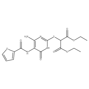 Diethyl 2-((4-amino-5-(furan-2-carboxamido)-6-oxo-1,6-dihydropyrimidin-2-yl)thio)malonate Structure