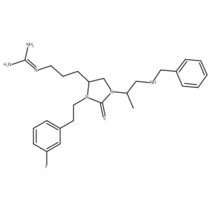 n-(3-(1-(2-(Benzylamino)-1-methylethyl)-3-(2-(3-fluorophenyl)ethyl)-2-thioxoimidazolidin-4-yl)propyl)guanidine结构式