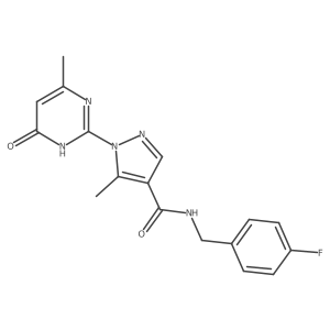 N-(4-fluorobenzyl)-5-methyl-1-(4-methyl-6-oxo-1,6-dihydropyrimidin-2-yl)-1H-pyrazole-4-carboxamide结构式