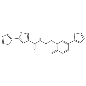 N-(2-(6-oxo-3-(thiophen-2-yl)pyridazin-1(6H)-yl)ethyl)-3-(thiophen-2-yl)-1H-pyrazole-5-carboxamide结构式