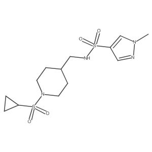 N-((1-(cyclopropylsulfonyl)piperidin-4-yl)methyl)-1-methyl-1H-pyrazole-4-sulfonamide结构式