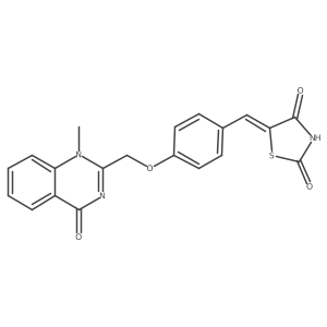 5-[4-[[1-Methyl-4-oxo-1,4-dihydro-2-quinazolinyl]methoxy]phenyl methylene]thiazolidine-2,4-dione结构式