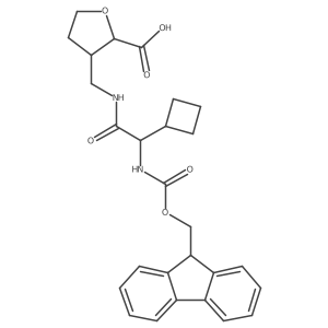 rac-(2R,3R)-3-{[2-cyclobutyl-2-({[(9H-fluoren-9-yl)methoxy]carbonyl}amino)acetamido]methyl}oxolane-2-carboxylic acid结构式