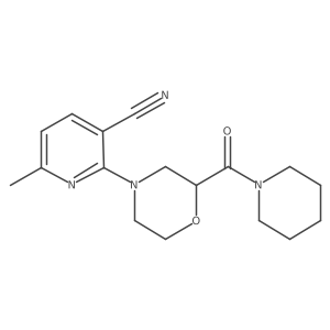 6-Methyl-2-[2-(piperidine-1-carbonyl)morpholin-4-yl]pyridine-3-carbonitrile结构式