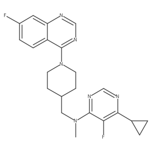 6-cyclopropyl-5-fluoro-N-{[1-(7-fluoroquinazolin-4-yl)piperidin-4-yl]methyl}-N-methylpyrimidin-4-amine结构式