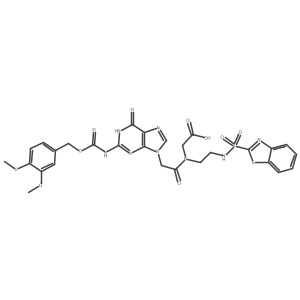 2-(N-(2-(Benzo[d]thiazole-2-sulfonamido)ethyl)-2-(2-((((3,4-dimethoxybenzyl)oxy)carbonyl)amino)-6-oxo-3H-purin-9(6H)-yl)acetamido)acetic acid结构式